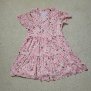 Women's Pink Floral Flowy V-Neck Dress, Size Medium